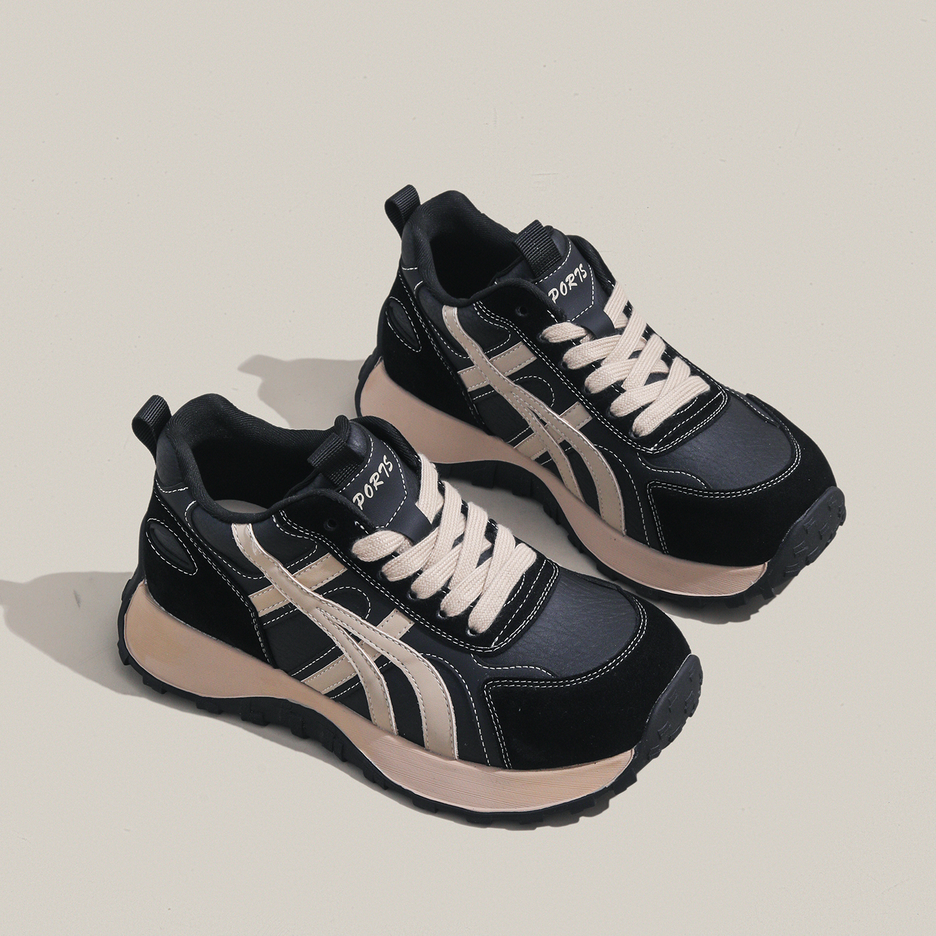 周周推荐~2025秋季新款真皮百搭德训鞋女厚底增高休闲阿甘运动鞋