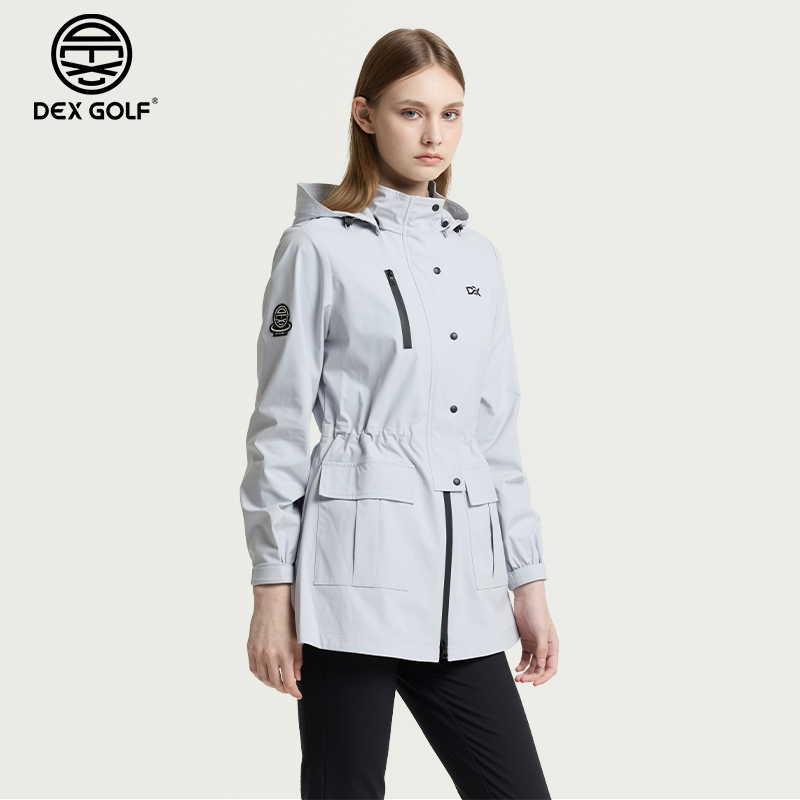 DEXGOLF韩国高尔夫服装女士防风防雨收腰显瘦中长款雨衣外套6221