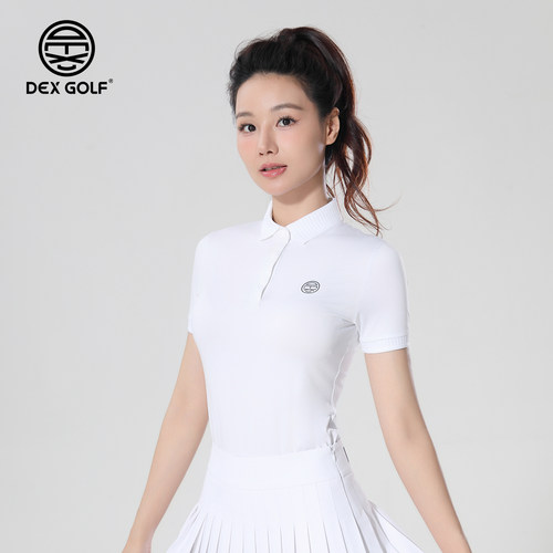 DEXGOLF韩国高尔夫服装女士夏季经典翻领短袖修身舒适柔软上衣