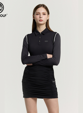 DEX GOLF高尔夫服装女士春夏新款翻领长袖POLO衫休闲运动T简约风