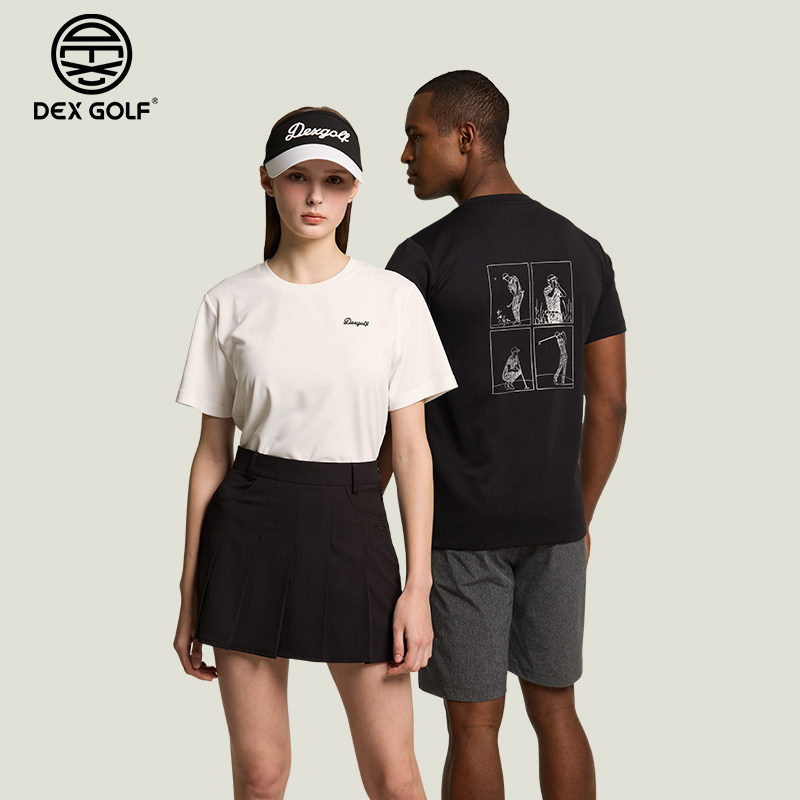 DEXGOLF高尔夫夏季潮牌T恤男女同款黑白印花运动休闲情侣款上衣