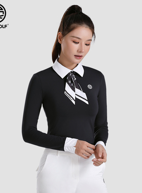 DEXGOLF高尔夫服装女士薄款上衣休闲运动撞色春夏长袖T恤防晒速干