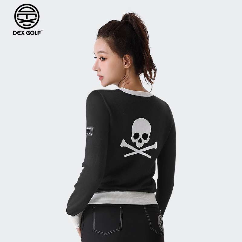 DEXGOLF韩国高尔夫服装女士针织长袖保暖户外运动弹力休闲上衣