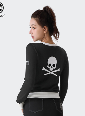 DEXGOLF韩国高尔夫服装女士针织长袖保暖户外运动弹力休闲上衣