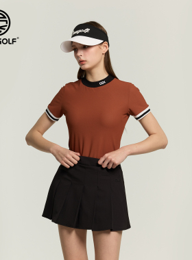 DEX GOLF高尔夫女装春夏新款撞色领短袖T恤修身显瘦运动百搭上衣
