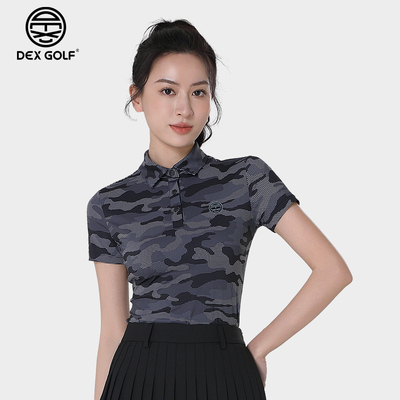 DEXGOLF韩国高尔夫服装女士夏款特色迷彩短袖柔软舒适运动上衣