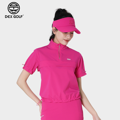 DEXGOLF韩国高尔夫服装女士运动半袖外套半拉链套头休闲运动上衣