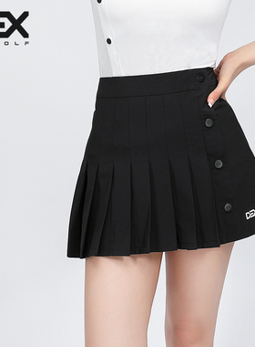 DEXGOLF韩国高尔夫女士短裙22新款夏季排扣学院风速干百褶裙 黑色