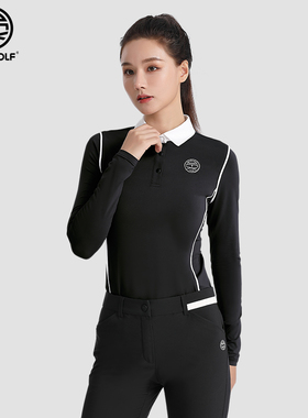 DEXGOLF韩国高尔夫服装春夏新款女长袖修身显瘦防晒薄款上衣黑色