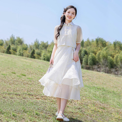 少女孩新中式连衣裙套装夏季高中大童15岁18初中学生改良旗袍裙子