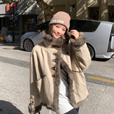 新款-卡其色两面穿皮草外套派克服-86137-P245-K358，女装皮草，2C186