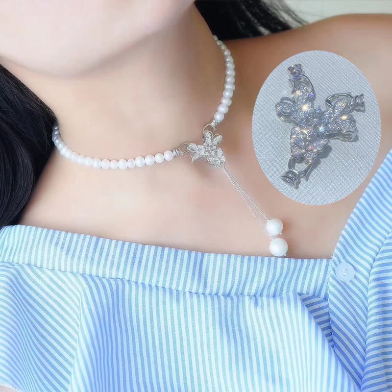 925半银扣子项链长款扣头配件DIY手工串珠材料珍珠毛衣链连接吊坠