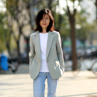 外套女29 商务通勤针织弹力西装 2025春新款 薄荷绿单层无垫肩修身