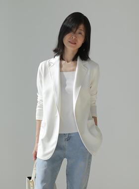 夏季薄款正肩西装外套女白色单层不透垂感空调房针织休闲西服03