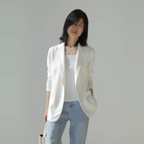 休闲弹力西装直筒百搭长袖无垫肩