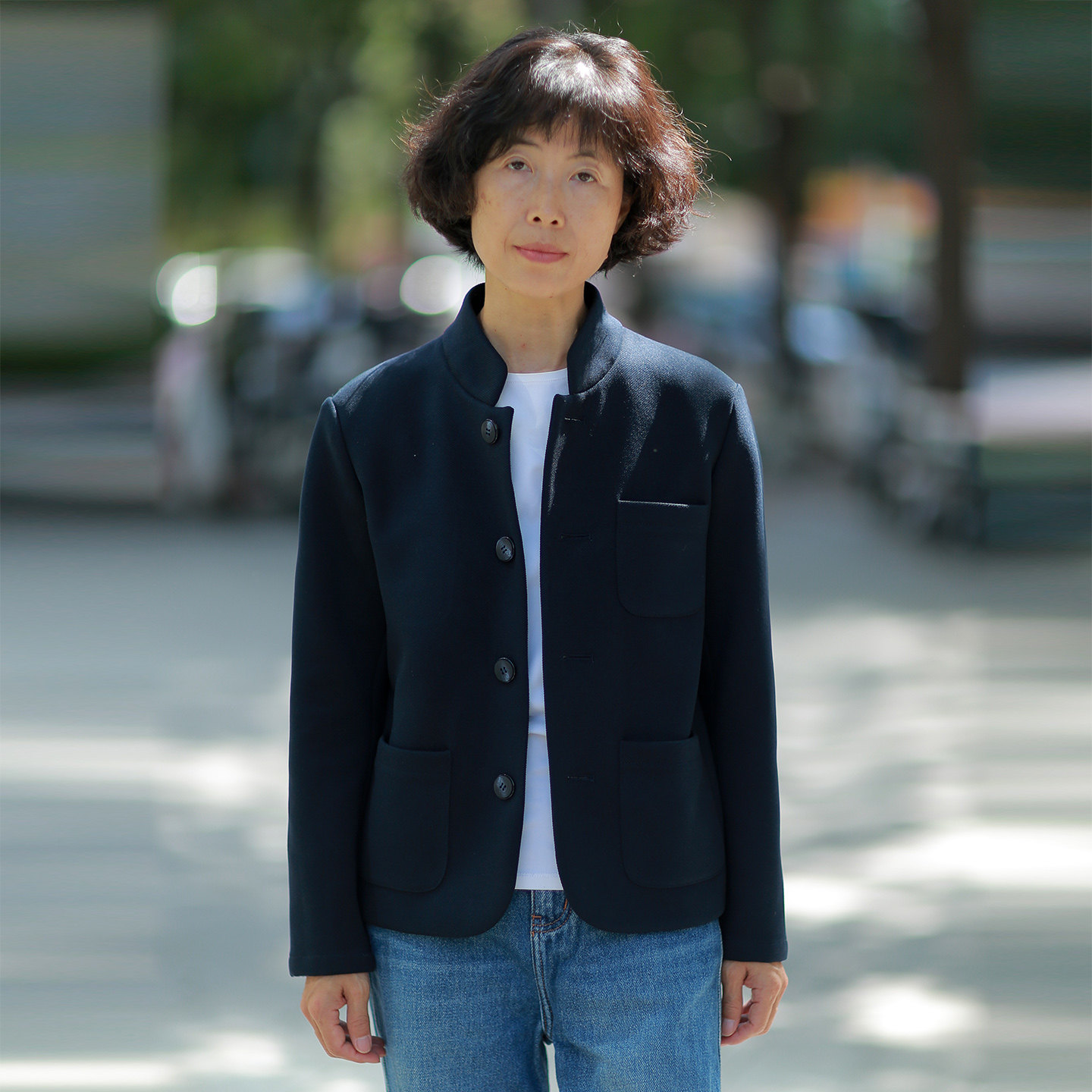 2026秋冬小立领正肩外套女无垫肩改良新中式加厚针织弹力短款抗皱