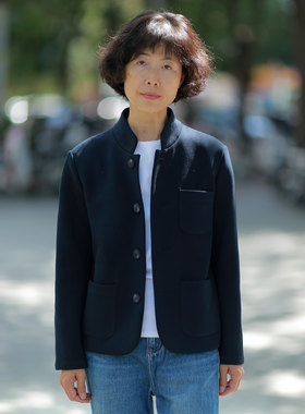 小立领正肩外套女无垫肩改良新中式加厚针织弹力短款抗皱通勤西装