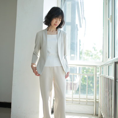 夏季新款无领七分袖薄款针织西装