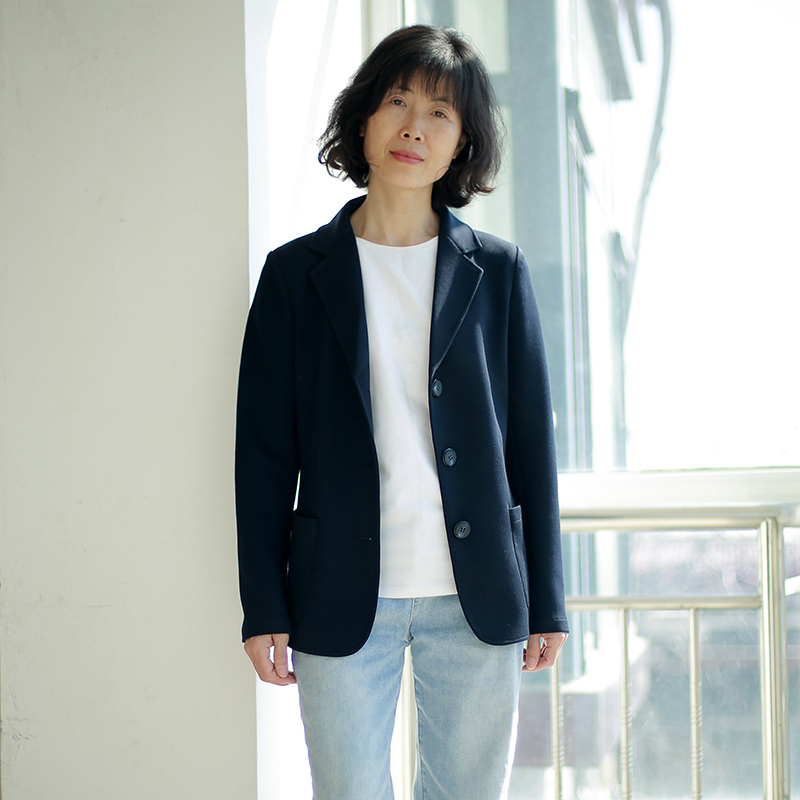 2025春新款藏蓝色单层无垫肩外套