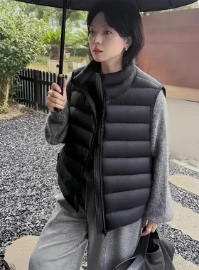 减龄黑色排骨羽绒马甲女秋冬新款