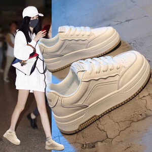 爆款小白鞋女鞋子2024秋季新款白色休闲厚底板鞋女士运动鞋学院风