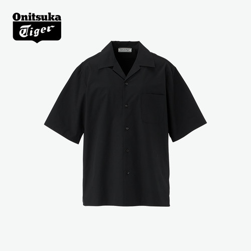 鬼塚虎黑色舒适休闲衬衫短袖