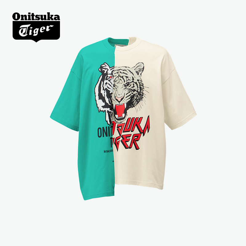 鬼塚虎男女时尚拼接复古短袖T恤