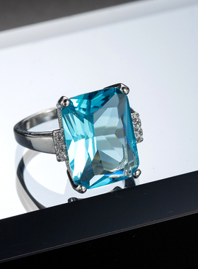 ins时尚男女海蓝托帕石铜指环戒