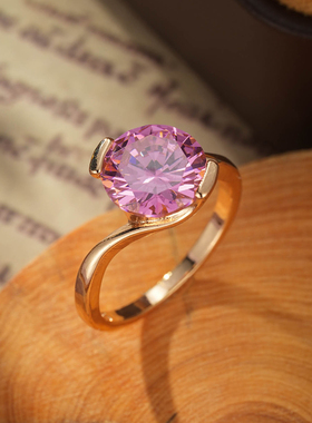 高级感爆款珠宝饰品轻奢水晶粉色时尚圆钻戒指宽闭口送女友戒指