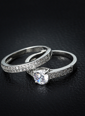 组合镶满钻锆石求婚镀白金对戒