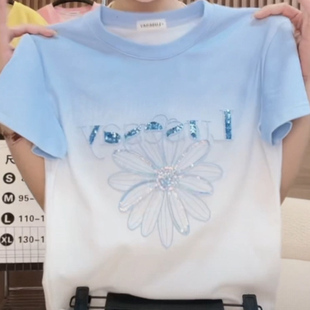 设计感渐变刺绣短袖T恤女2026夏季新款女装显瘦透气上衣