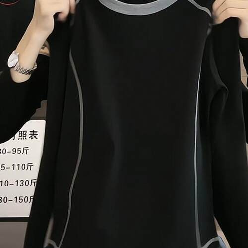 撞色拼接圆领长袖t恤女2026新款秋季打底衫休闲百搭显瘦体恤上衣