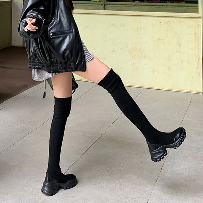 秋冬厚底增高高跟过膝长靴弹力瘦瘦靴运动靴子短靴女高筒靴单靴LB