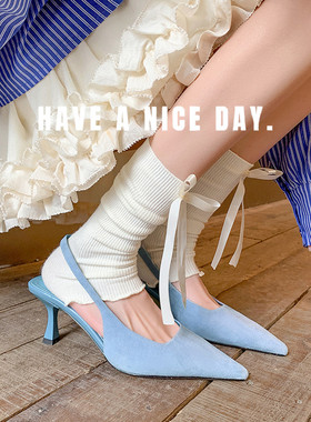 春夏季气质淑女尖头细跟高跟包头凉鞋女蓝色绿色全皮真皮女鞋 LDP