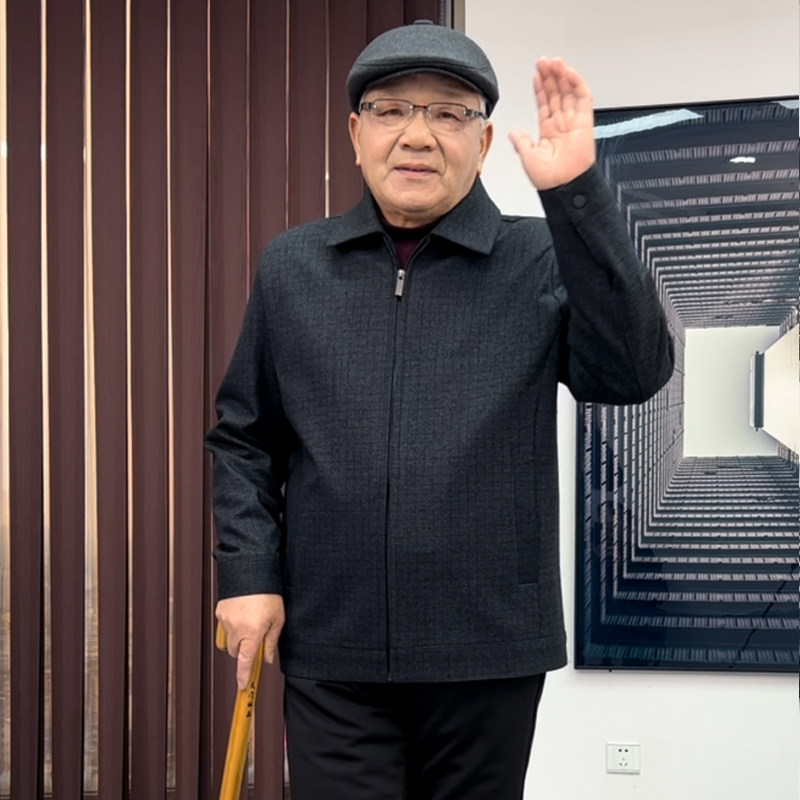 爸爸春装外套中年男士商务休闲夹克春秋季宽松中老年爷爷装夹克衫