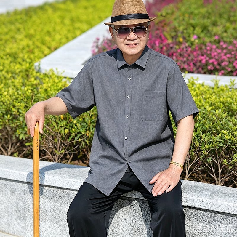 夏季爸爸装加大短袖长裤套装