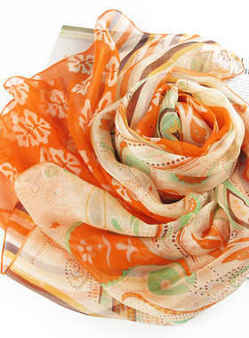 橙色桑蚕丝丝巾2025春秋冬披肩长款女士系脖百搭妈妈纱巾真丝围巾