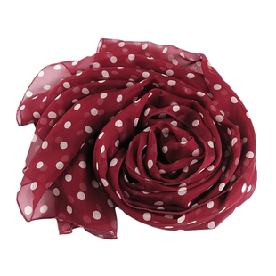 酒红色波点围巾2025系脖女士百搭真丝披肩纱巾春秋冬季桑蚕丝丝巾