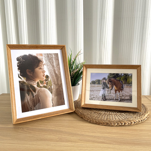 北欧简约榫卯结构实木卡纸8寸10寸相框摆台实木DIY定制相框摆台