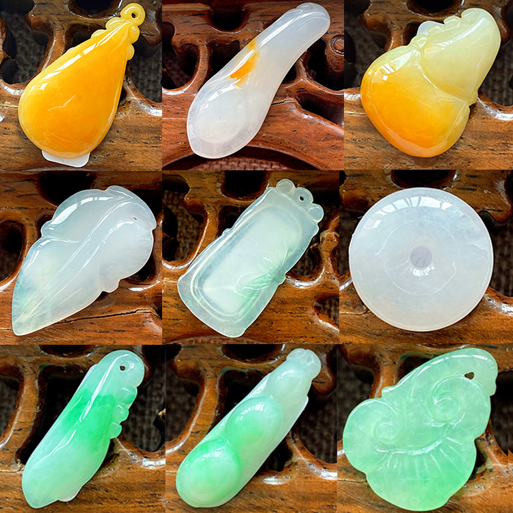 翡翠冰种小件吊坠a货黄翡如意福瓜阳绿叶子节节高葫芦猪莲蓬玉坠