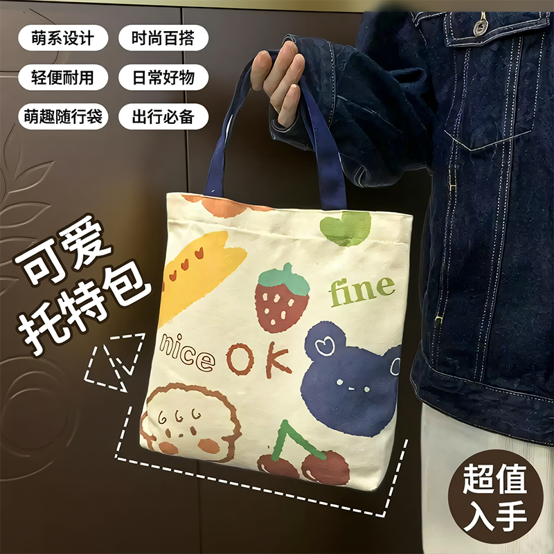 新款秋冬帆布手拎包小杂物手提包大容量包袋学生补习袋包便当包