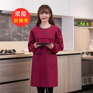 厨房围裙家用纯棉长袖 工作服 女做饭带袖 防水防油罩衣外套大人男士