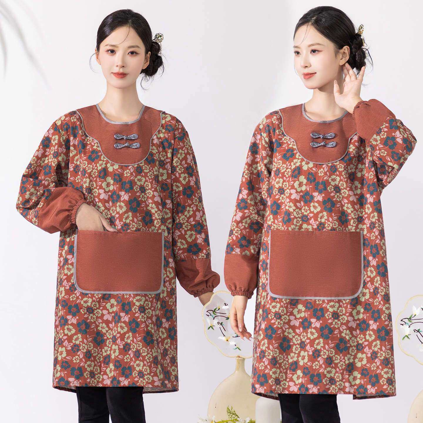 罩衣女外穿家用厨房长袖围裙中式复古时尚耐磨防油防污成人工作服,家庭/个人清洁工具,围裙套装,淘宝优惠券,粉丝福利购,淘宝优惠卷