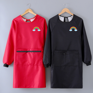 厨房围裙防水防油长袖家用做饭男士工作餐饮工作服成人罩衣定制