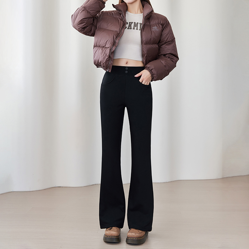 黑色羽绒裤女外穿高腰显瘦时尚加厚保暖鹅绒微喇裤修身2025新款冬