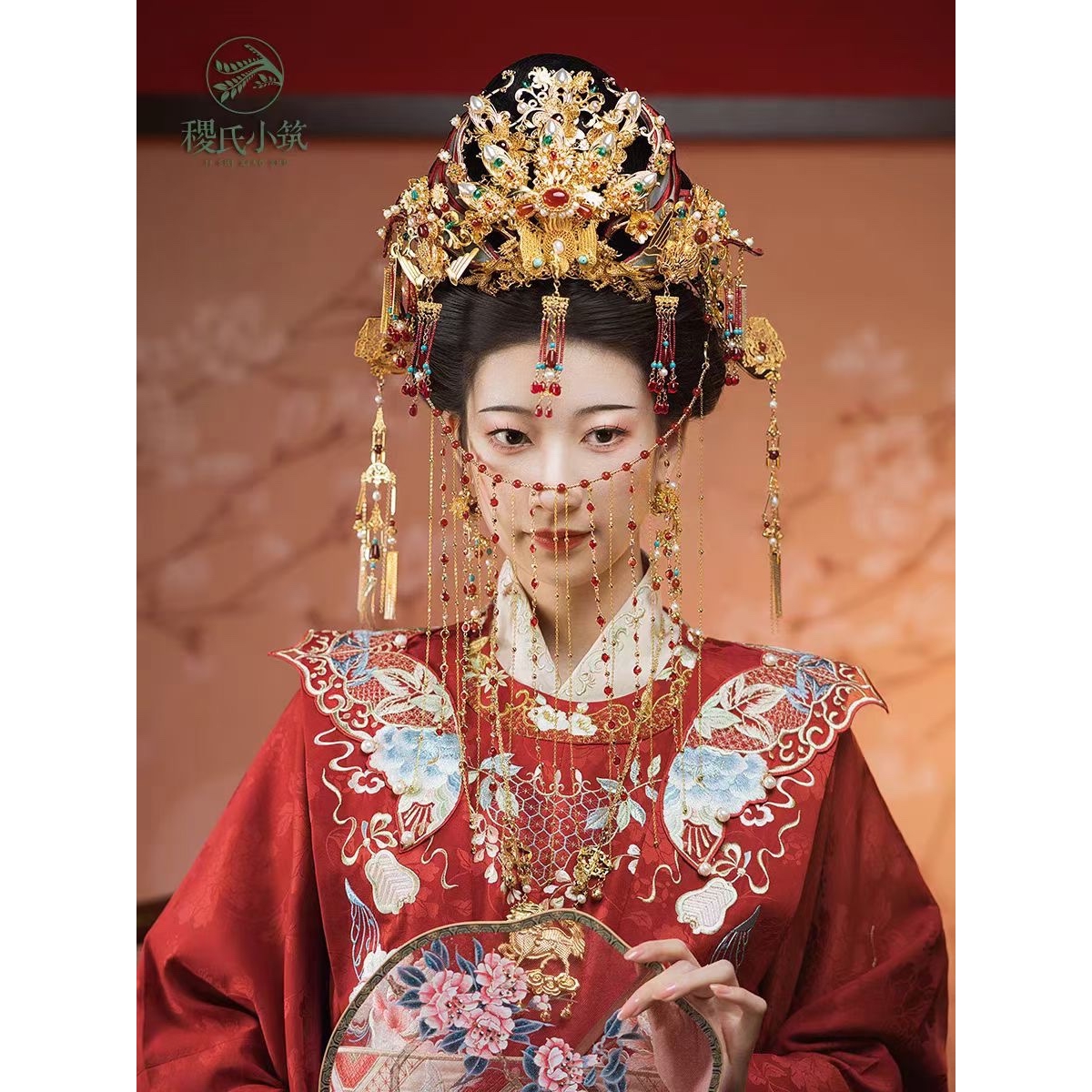 出租稷氏小筑小凤啾 汉服婚嫁发冠铜镀24k金汉婚结婚新娘发饰头饰