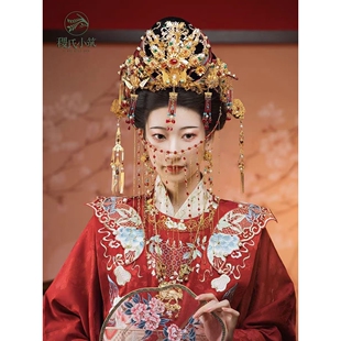 出租稷氏小筑小凤啾 汉服婚嫁发冠铜镀24k金汉婚结婚新娘发饰头饰
