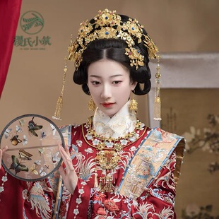 出租稷氏小筑喜迁莺慢古风配饰发冠仿花丝发簪子明制汉服金色发冠