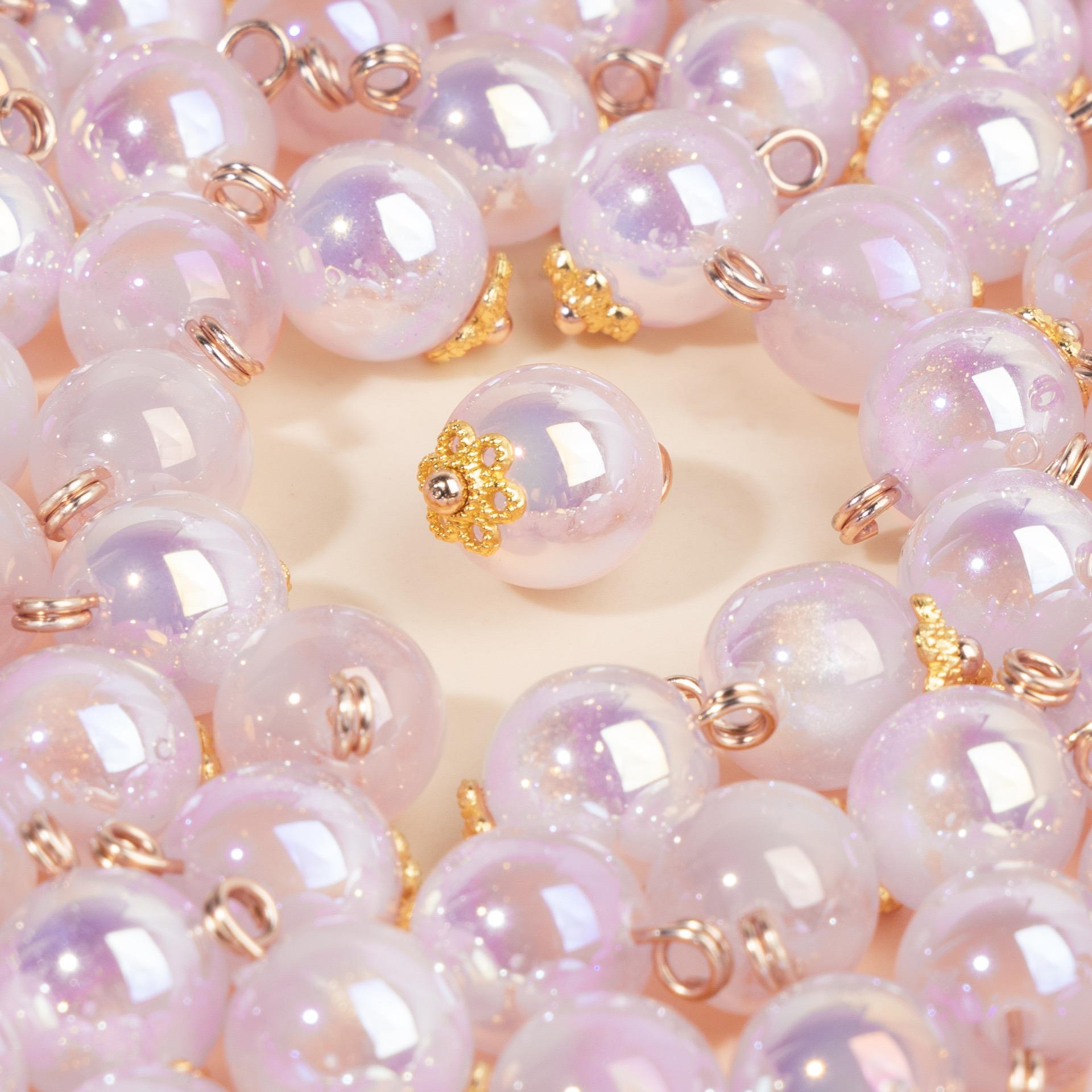 人鱼姬幻彩纽扣细闪珠光珠子金属花托国风旗袍汉服唐装中式服装扣