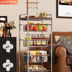 可移动零食置物架小推车收纳架客厅多层零食架子可移动厨房菜篮子